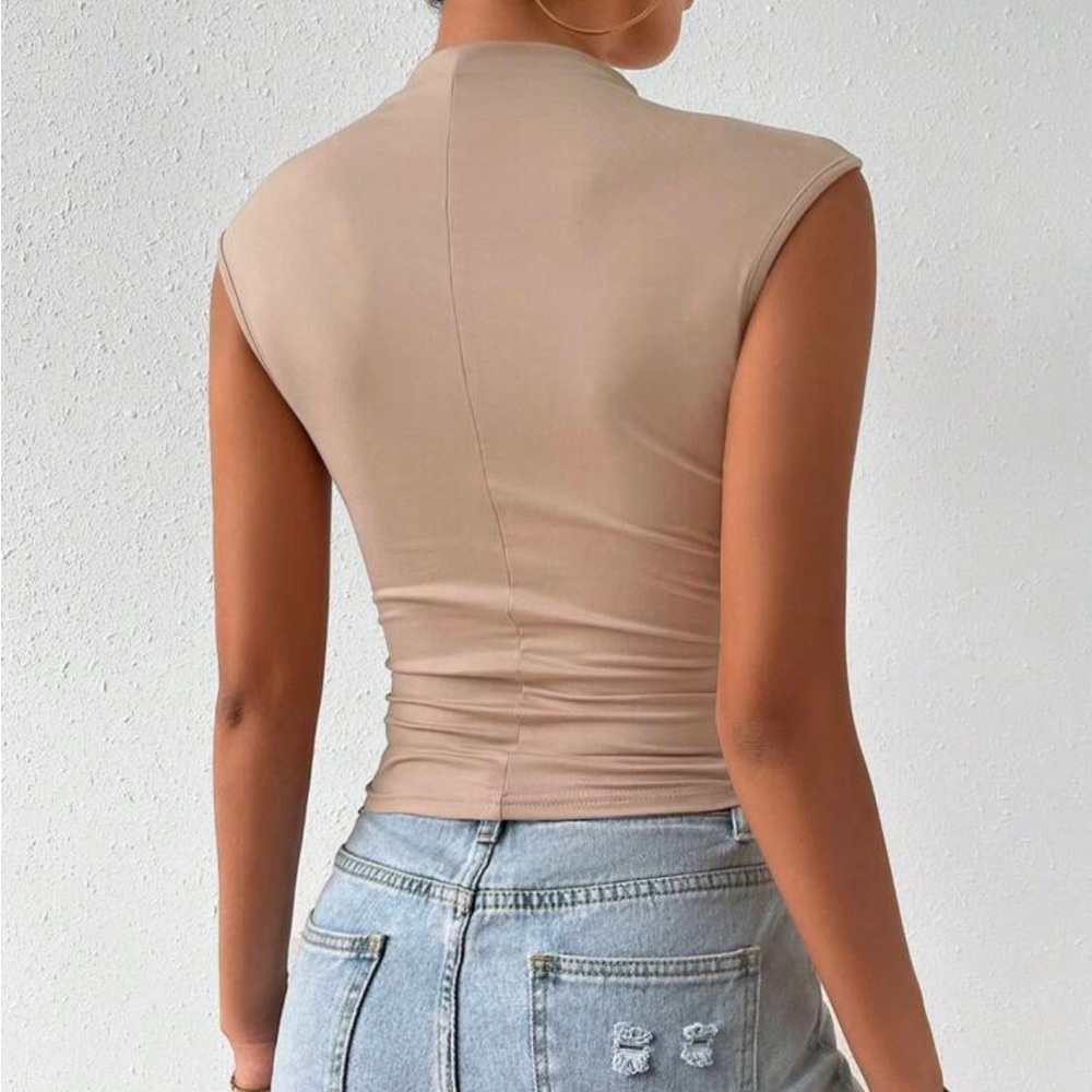 Beige Mock Neck Tank Top - Picture 2 of 3